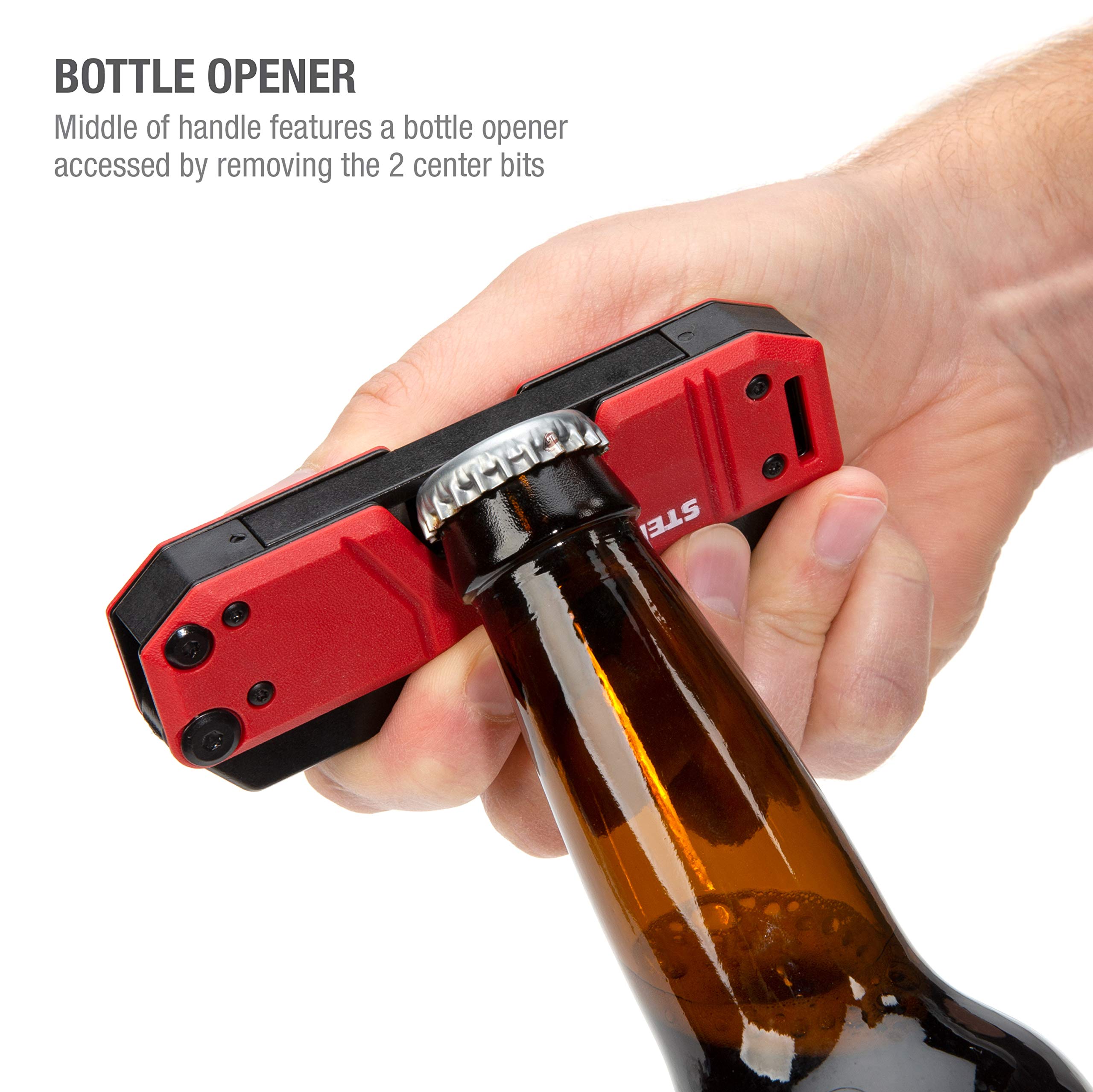 Steelman 10-In-1 Multi-Tip Folding Magnetic Pocket Screwdriver with Carrying Clip and Bottle Opener, Includes 3/16" and 1/4" Slotted, PH1, PH2, T15, T20, S1 and S2 Bits - Image 7