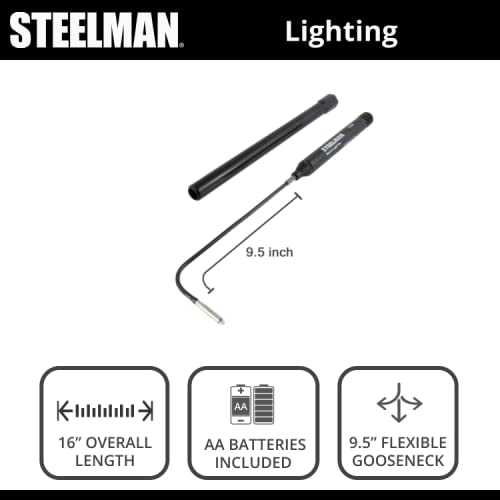 Steelman 16-Inch Automotive Bend-A-Light Pro, 9.5-inch Flexible Gooseneck, 5/32-inch Diameter Bulb, Cover/Handle Extension Included, Batteries Included - Image 7