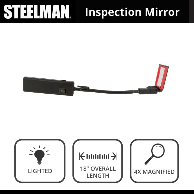 Steelman 18-inch Lighted Inspection Mirror Tool, Flexible Shaft with Thumb Controls, Magnified Adjustable Mirror - Image 7