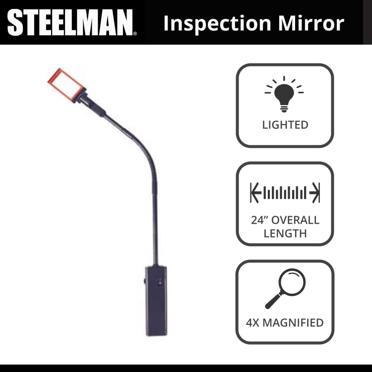 Steelman 24-inch Lighted Inspection Mirror Tool, Flexible Shaft with Thumb Controls, Magnified Adjustable Mirror - Image 3