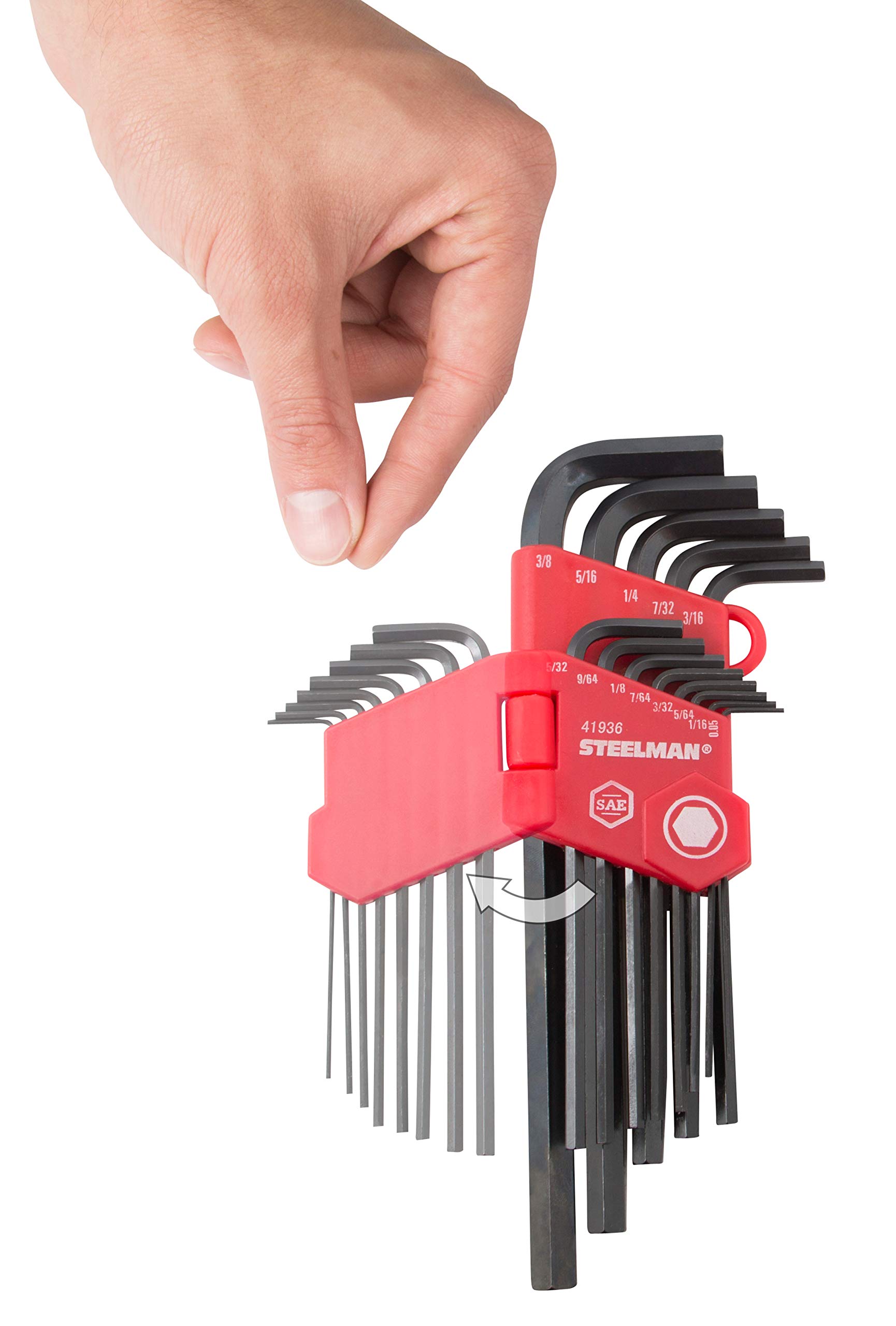 Steelman 26-Piece Long Arm Hex Key Wrench Set, Inch/Metric (SAE/MM), Extended Length Driver Shafts for Long Reach, Chamfered Ends, Durable Steel Resists Distortion - Image 6