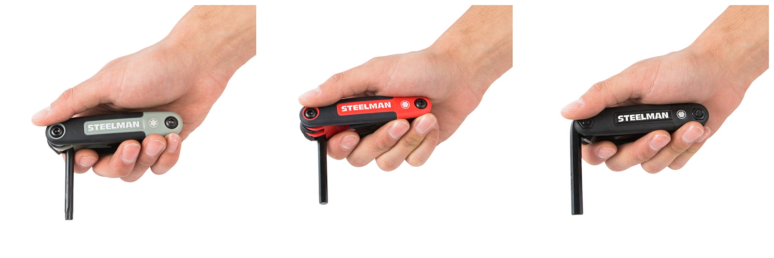 Steelman 3-Piece Set Folding Hex Key Wrench Tools, SAE, Metric, and Torx Allen Wrench Sets, Chamfered Ends, Rubberized Grip - Image 7