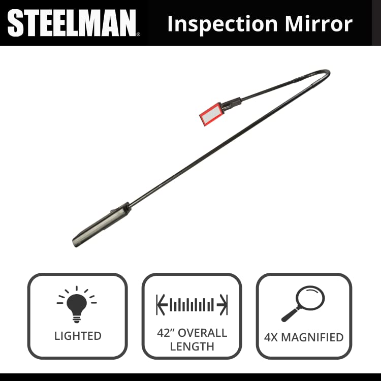 Steelman 42-inch Lighted Inspection Mirror Tool, Flexible Shaft with Thumb Controls, Magnified Adjustable Mirror - Image 6