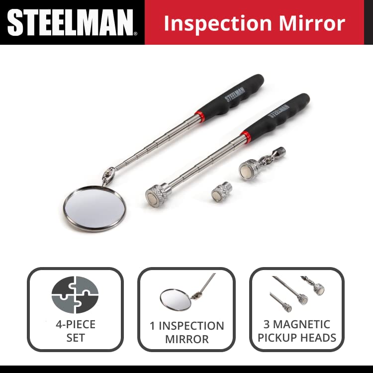 Steelman Telescoping Inspection Mirror and Magnetic Retrieval Tool Kit, Swivel Heads, Extendable Ergonomic Handles, Hold Up to 8 Pounds, 4-Piece Set - Image 3